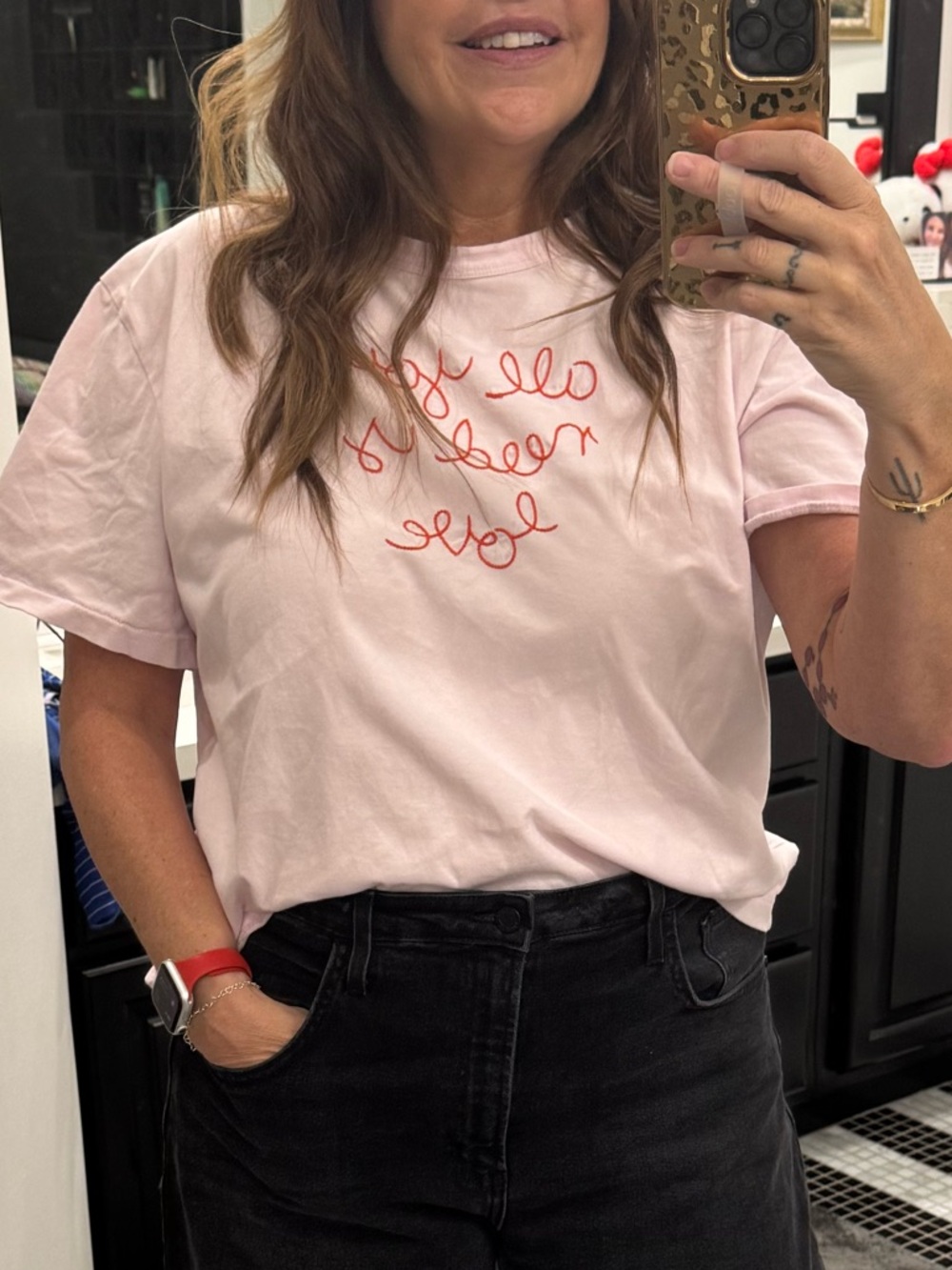 Lingua Franca Embroidered Pink Tee All You Need Is Love - Picture 2 of 5